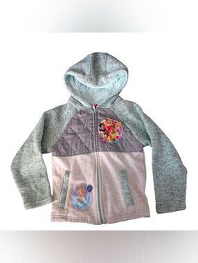Disney Light Gray & Mint Girls' Hooded Zip-Up with Princess Patches